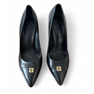 Tory Burch Elegant Black Heels with Gold Accent